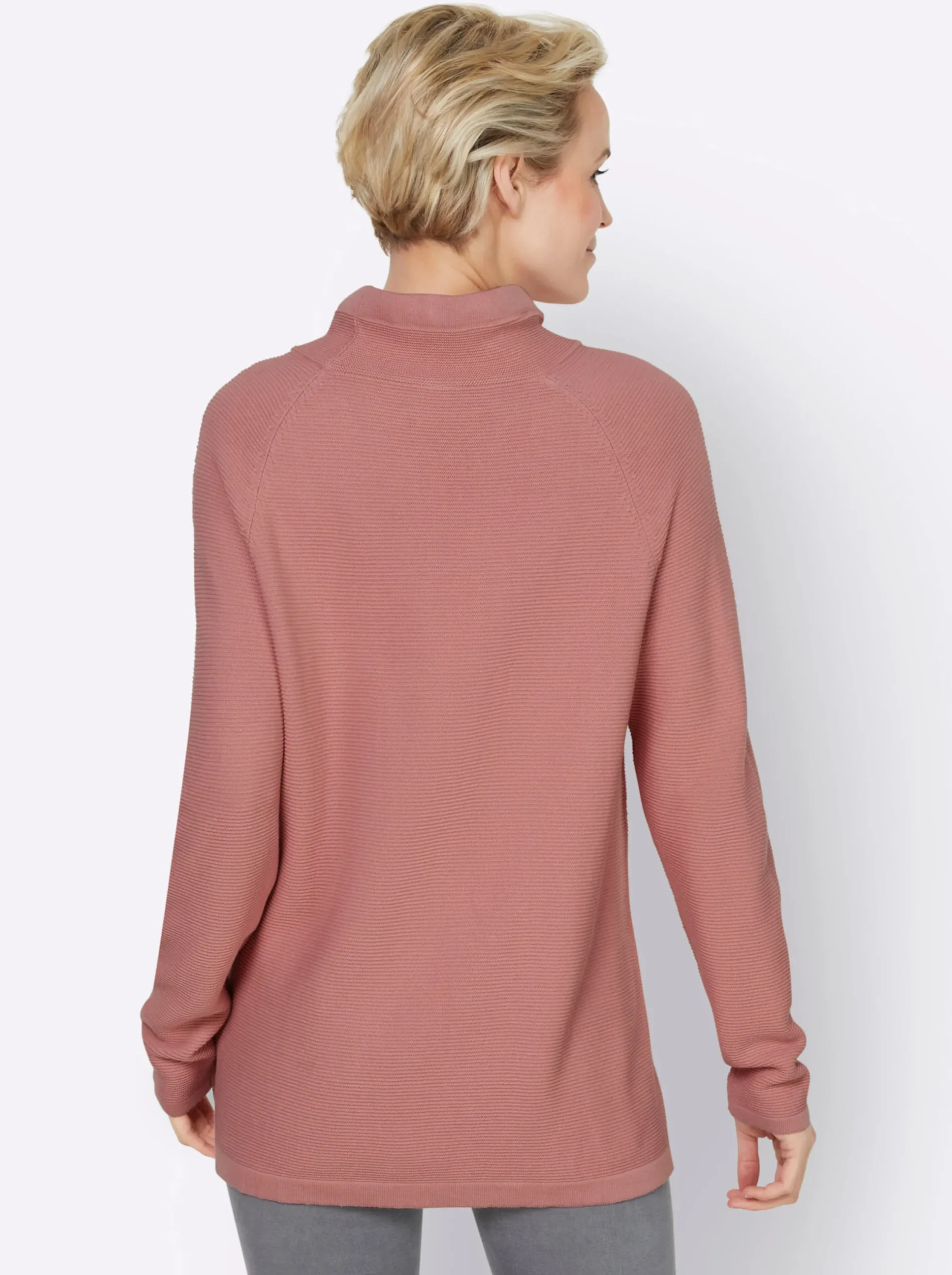 Pullover|heine Stehkragenpullover mit Zierbändern rosenquarz