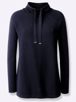Pullover|heine Stehkragenpullover mit Zierbändern marine