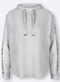 Pullover| Stehkragenshirt hellgrau-silberfarben-bedruckt