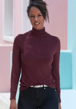 Strandmode|Shirts|LASCANA Stehkragenshirt aubergine