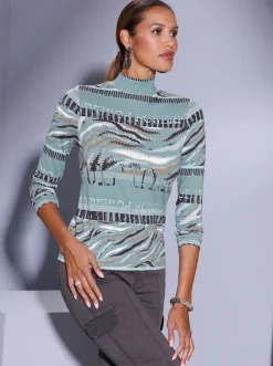 Shirts| Stehkragenshirt jade-graphit-bedruckt