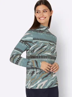 Shirts| Stehkragenshirt jade-graphit-bedruckt