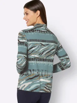 Shirts| Stehkragenshirt jade-graphit-bedruckt