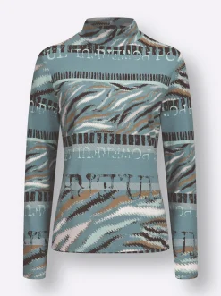 Shirts| Stehkragenshirt jade-graphit-bedruckt