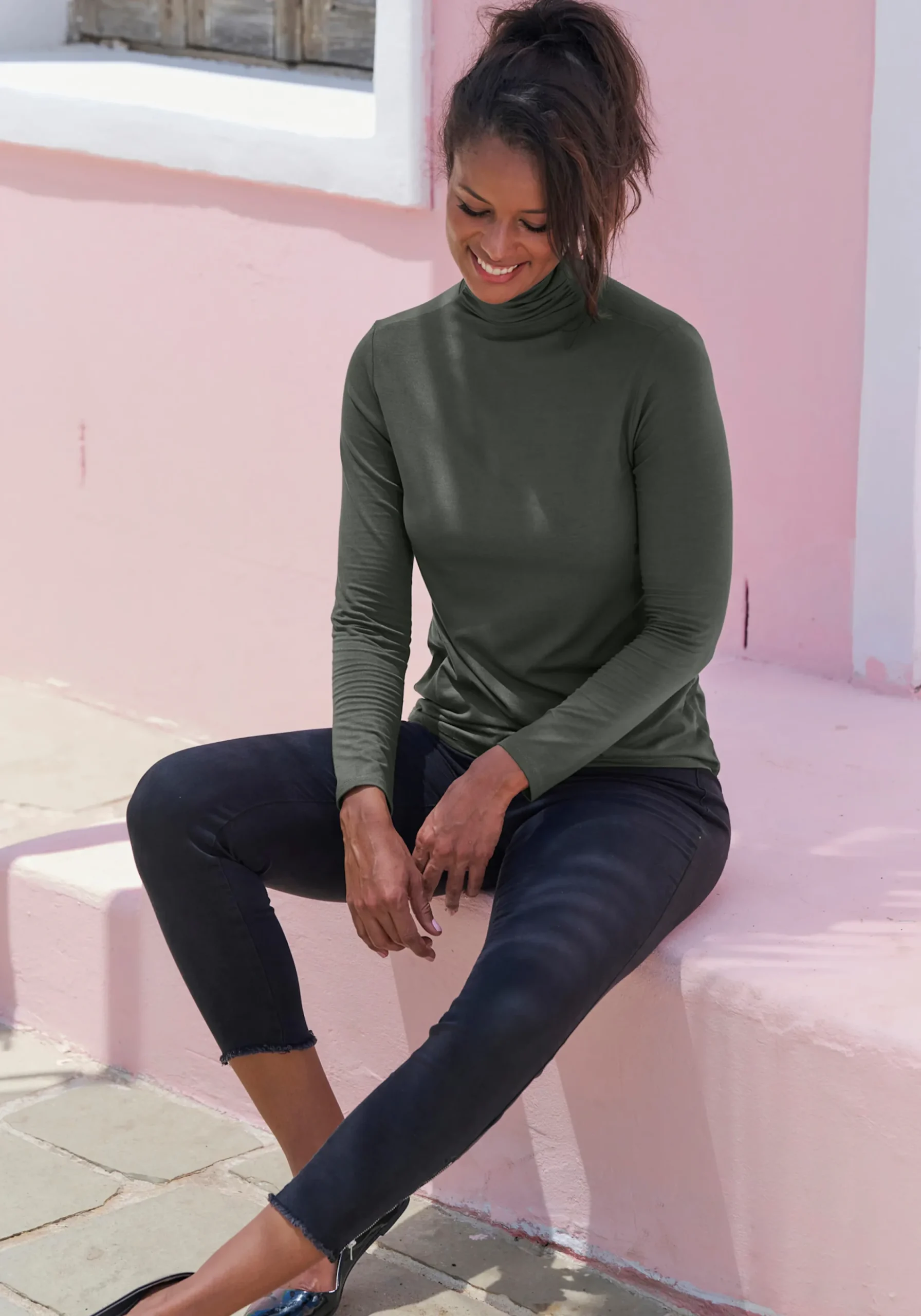 Strandmode|Shirts|LASCANA Stehkragenshirt graugrün
