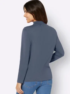 Shirts| Stehkragenshirt mit Raffungen im Vorderteil rauchblau