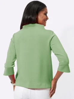 Pullover|Shirts| Stehkragenshirt mit 3/4-Ärmeln reseda