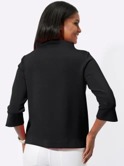 Pullover| Stehkragenshirt mit 3/4-Ärmeln schwarz