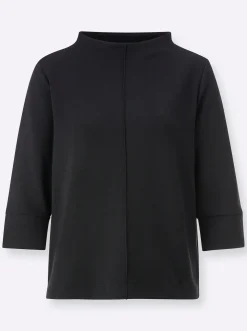 Pullover| Stehkragenshirt mit 3/4-Ärmeln schwarz
