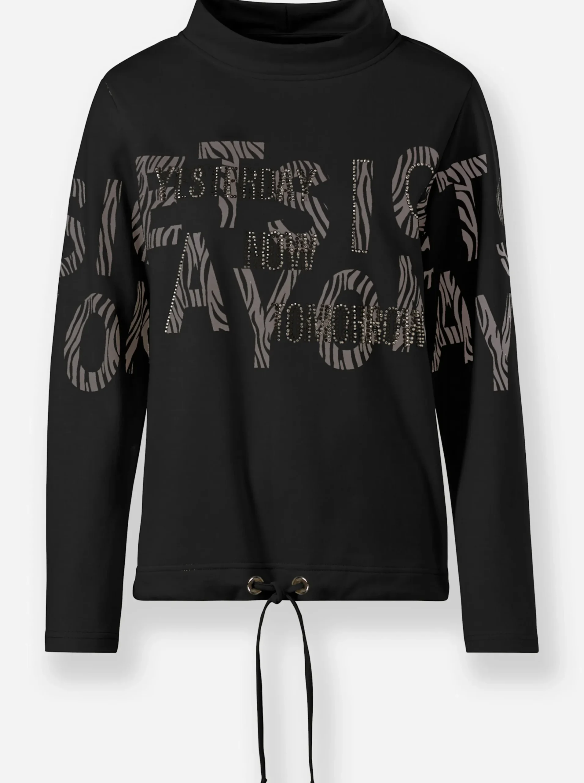 Shirts|heine Stehkragenshirt mit Schrift- und Animalprint schwarz