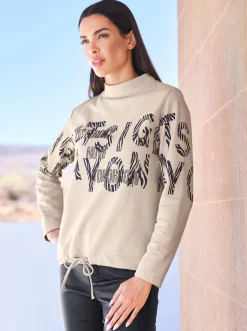 Shirts|heine Stehkragenshirt mit Schrift- und Animalprint sand