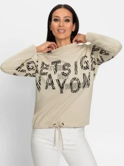 Shirts|heine Stehkragenshirt mit Schrift- und Animalprint sand