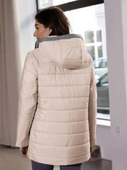 Jacken| Steppjacke mit abnehmbarer Kapuze sesam