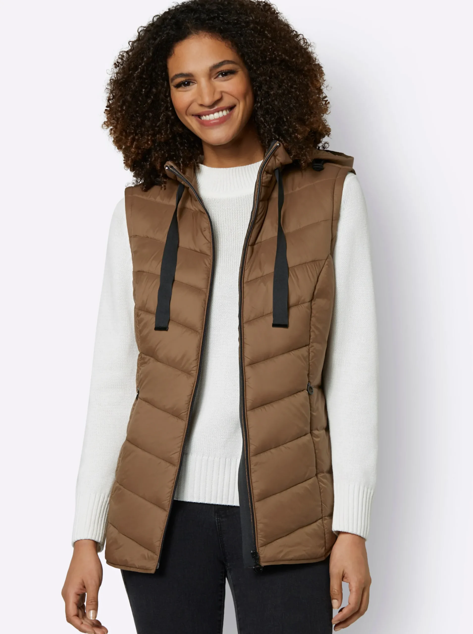 Jacken| Steppjacke mit abzippbaren Ärmeln braun