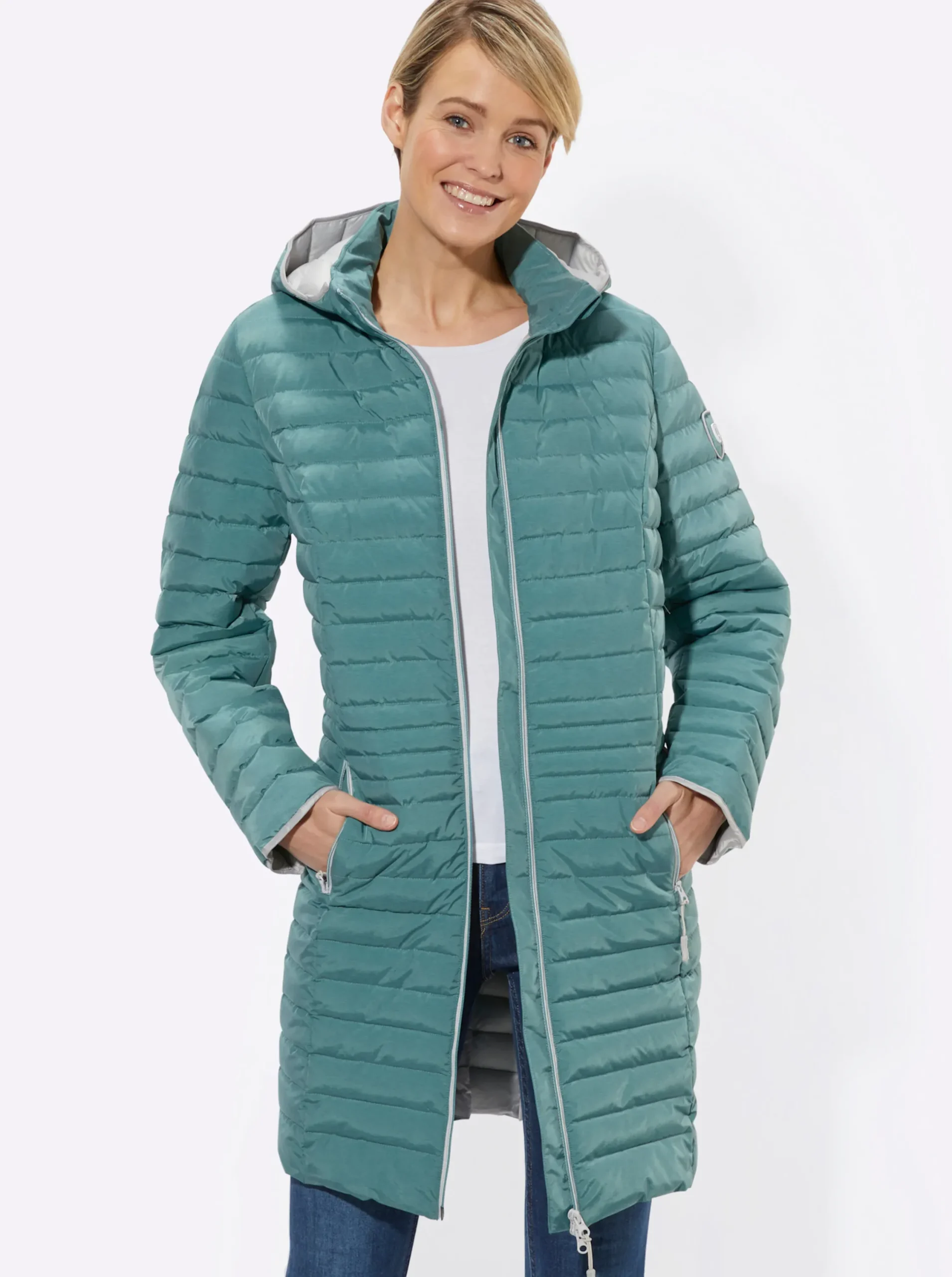 Jacken| Steppjacke mit Kapuze, abnehmbar mint-meliert
