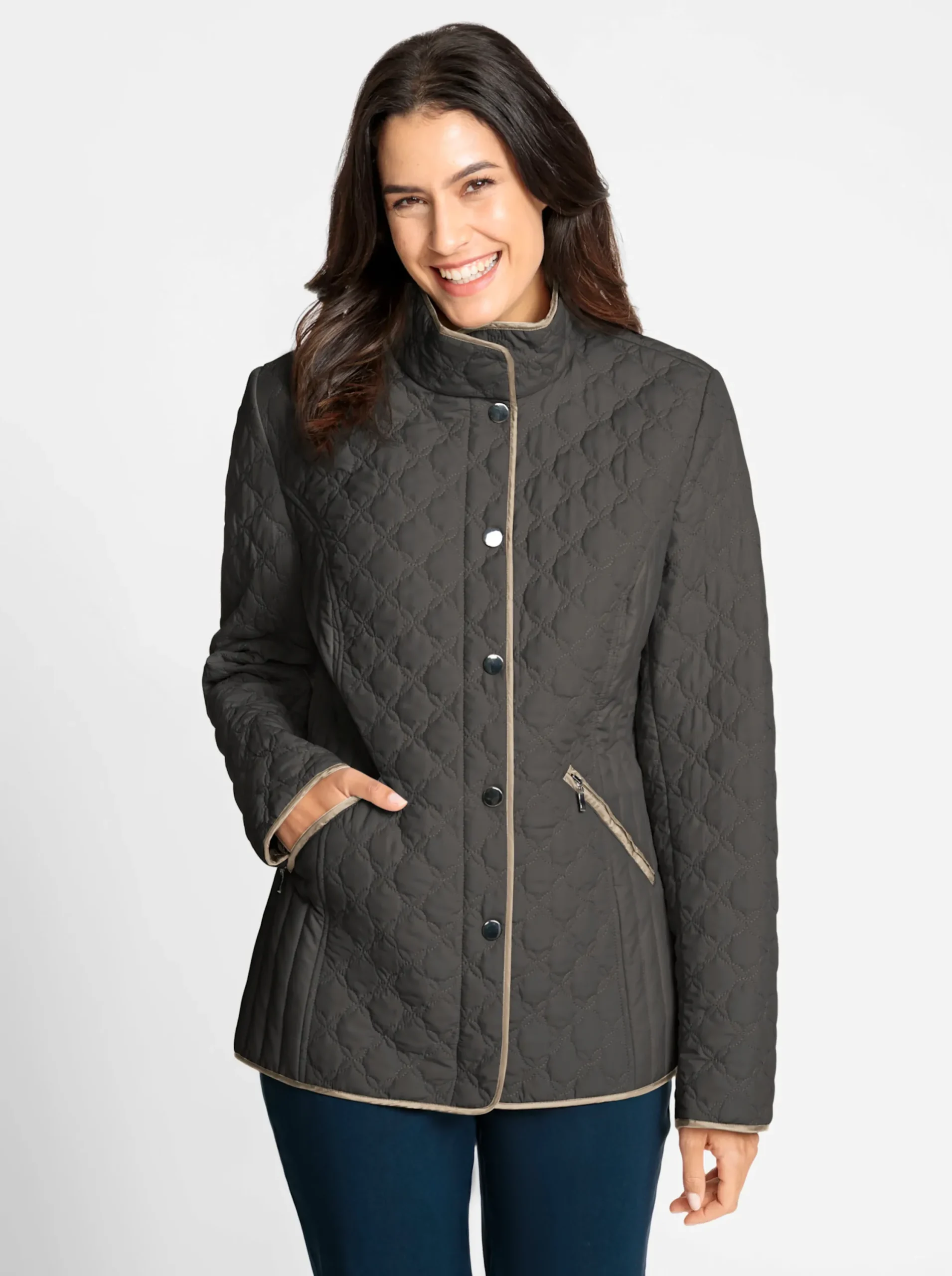 Jacken| Steppjacke mit kontrastfarbenen Paspeln graphit