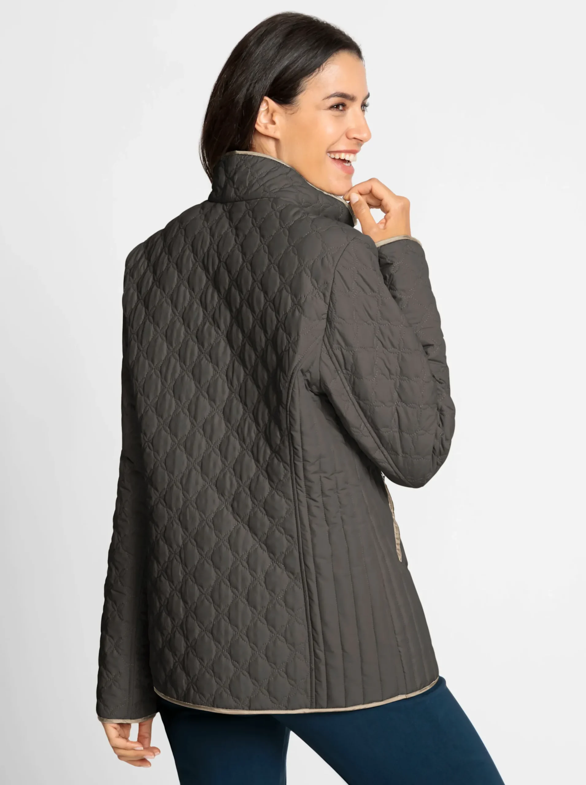 Jacken| Steppjacke mit kontrastfarbenen Paspeln graphit