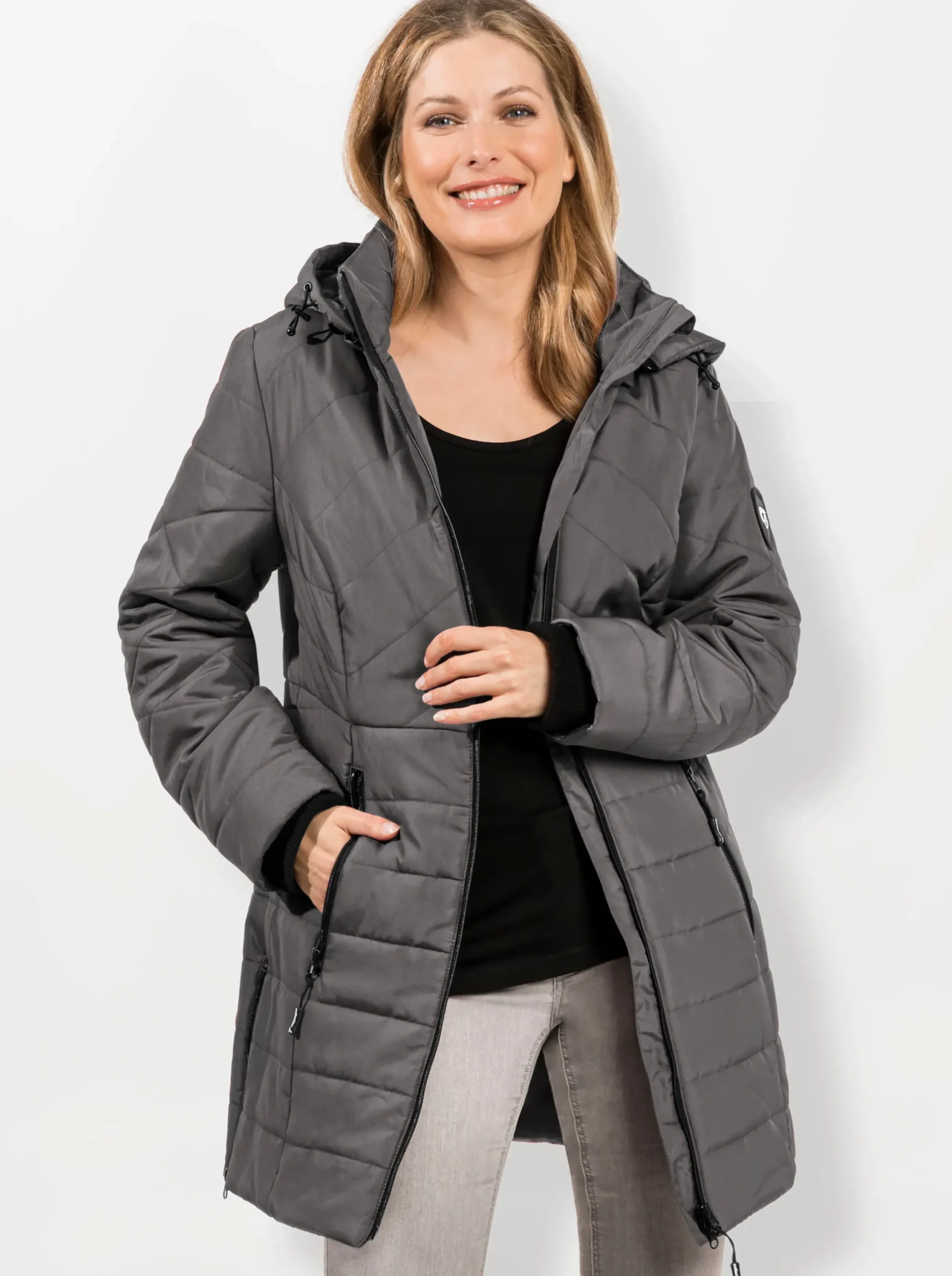Jacken| Steppjacke mit seitlichen Reißverschlüssen anthrazit