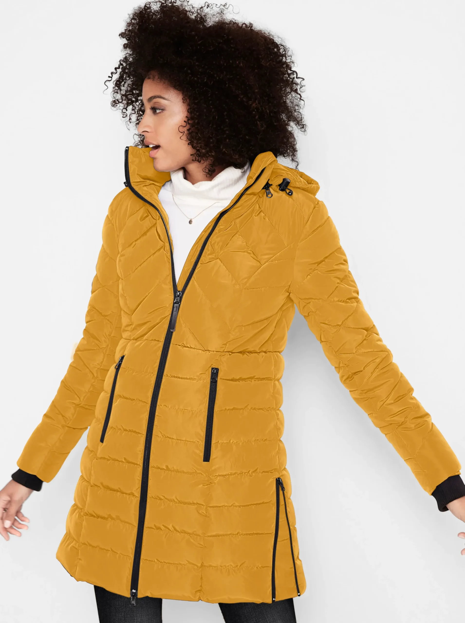 Jacken| Steppjacke mit seitlichen Reißverschlüssen ocker