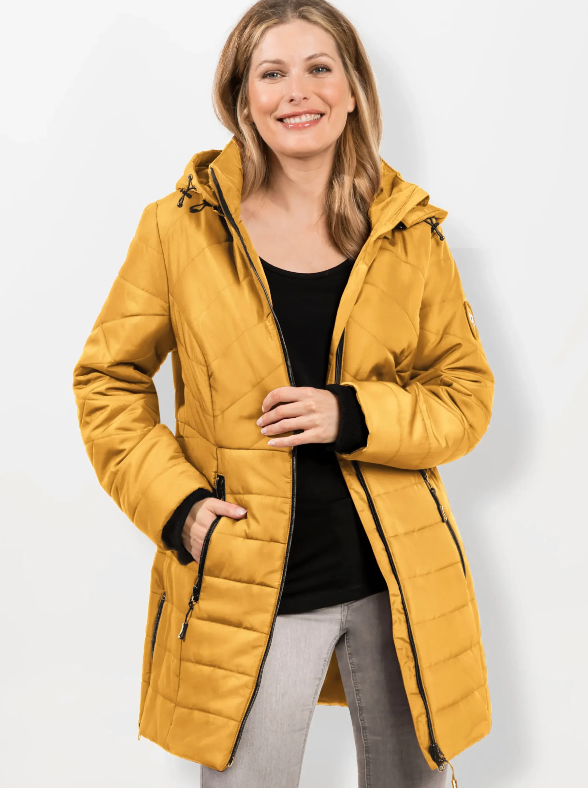 Jacken| Steppjacke mit seitlichen Reißverschlüssen ocker