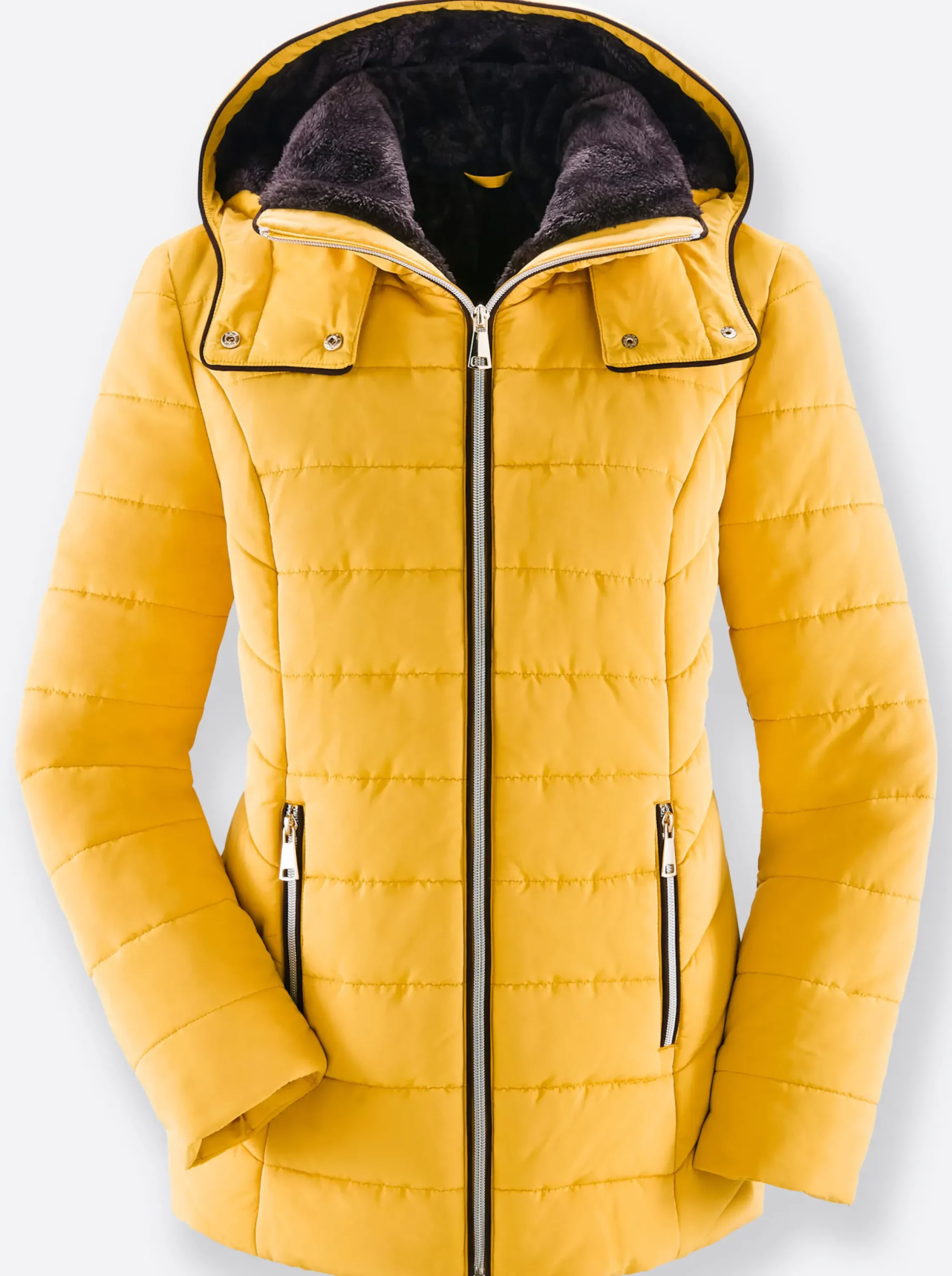 Jacken| Steppjacke mit Teddy-Fleece innen curry