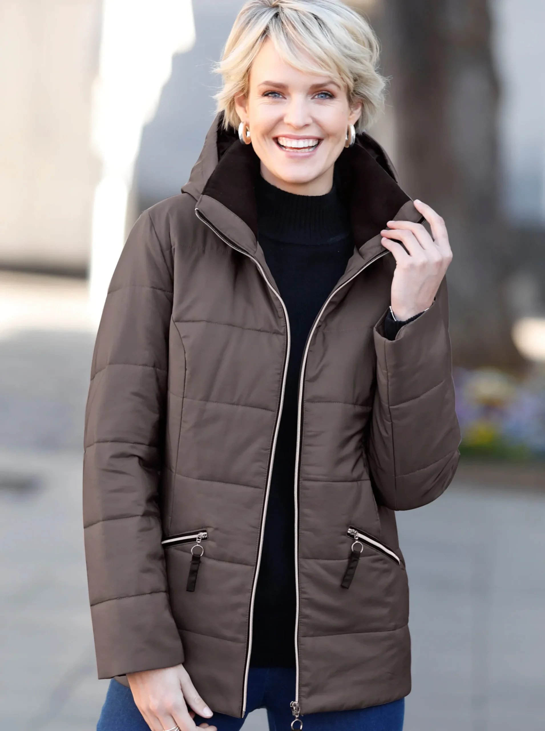 Jacken| Steppjacke mit Wattierung, wärmend taupe