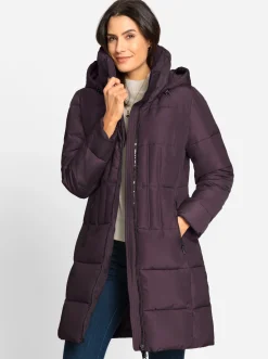 Mäntel| Steppmantel mit Raffung am Stehkragen aubergine