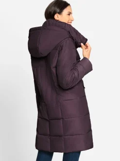 Mäntel| Steppmantel mit Raffung am Stehkragen aubergine