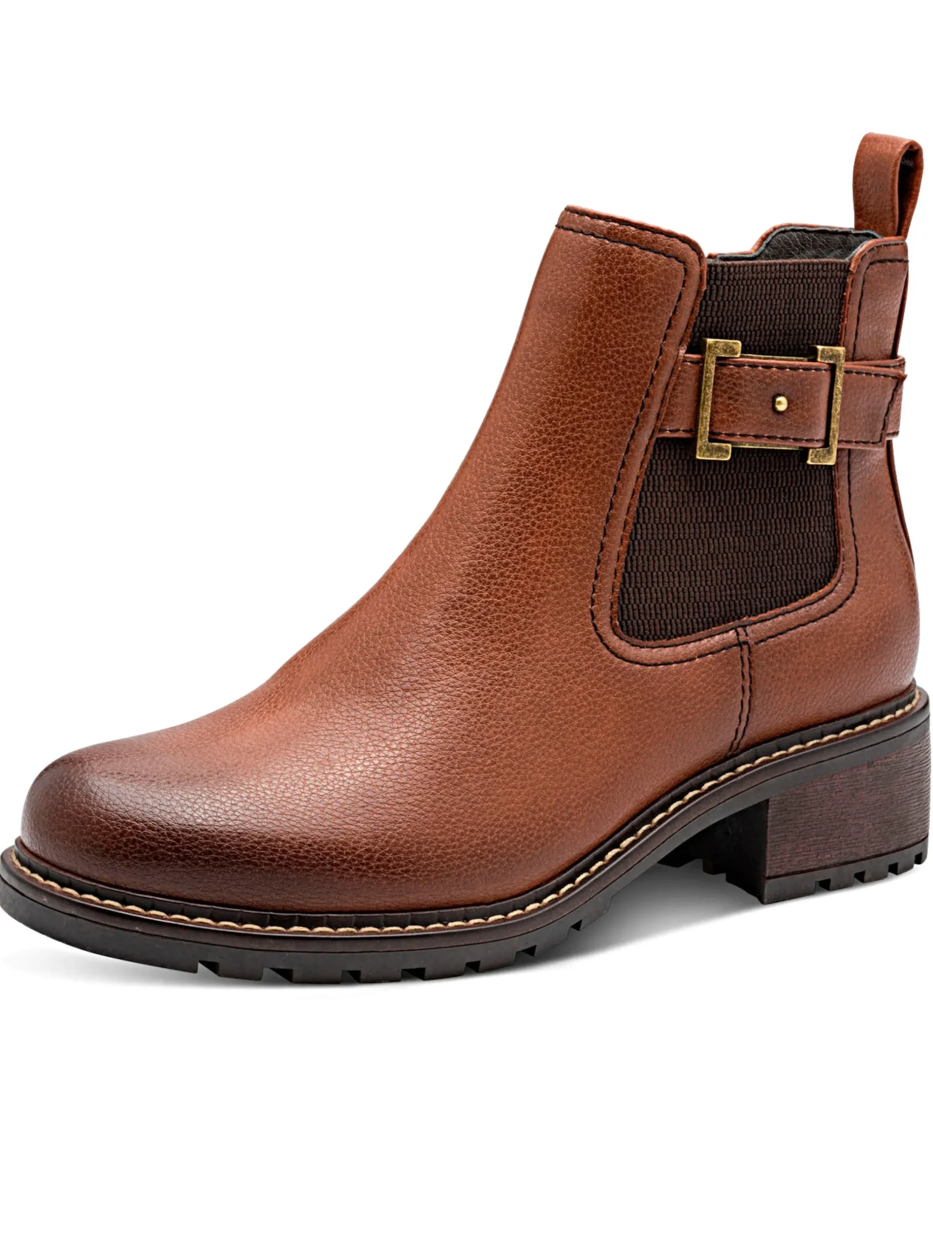 Stiefeletten|Stiefel|Jana Stiefelette mit Zierriegel cognac