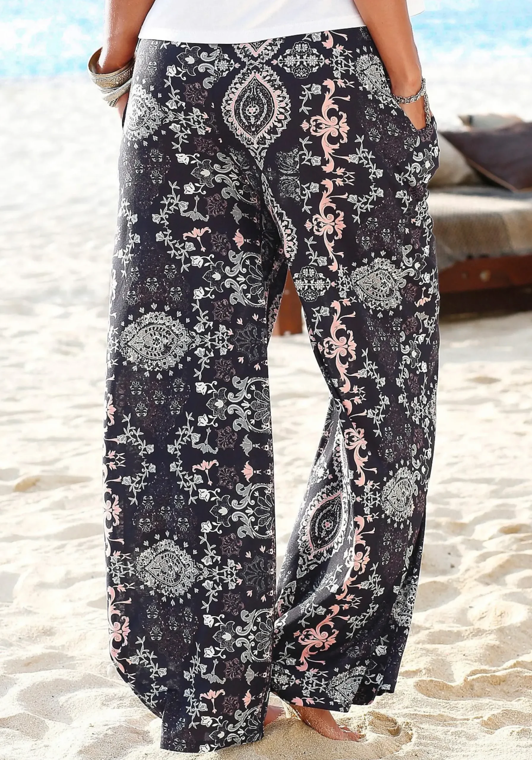 Hosen|LASCANA Strandhose schwarz-bedruckt