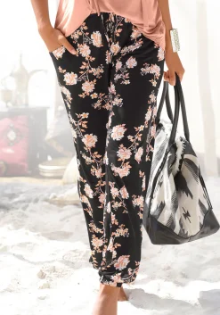 Hosen|LASCANA Strandhose schwarz-orange-bedruckt