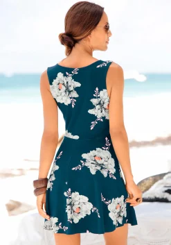 Strandkleider|Beachtime Strandkleid blau-geblümt