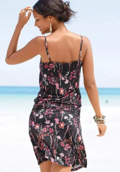 Strandkleider|LASCANA Strandkleid schwarz-bedruckt