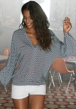 Strandmode|Buffalo Strandshirt türkis-rot-bedruckt