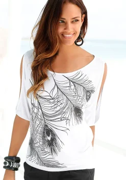 Strandmode|LASCANA Strandshirt weiß-bedruckt