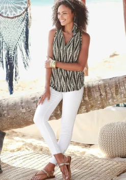 Strandmode|Shirts|LASCANA Strandtop schwarz-sand-bedruckt