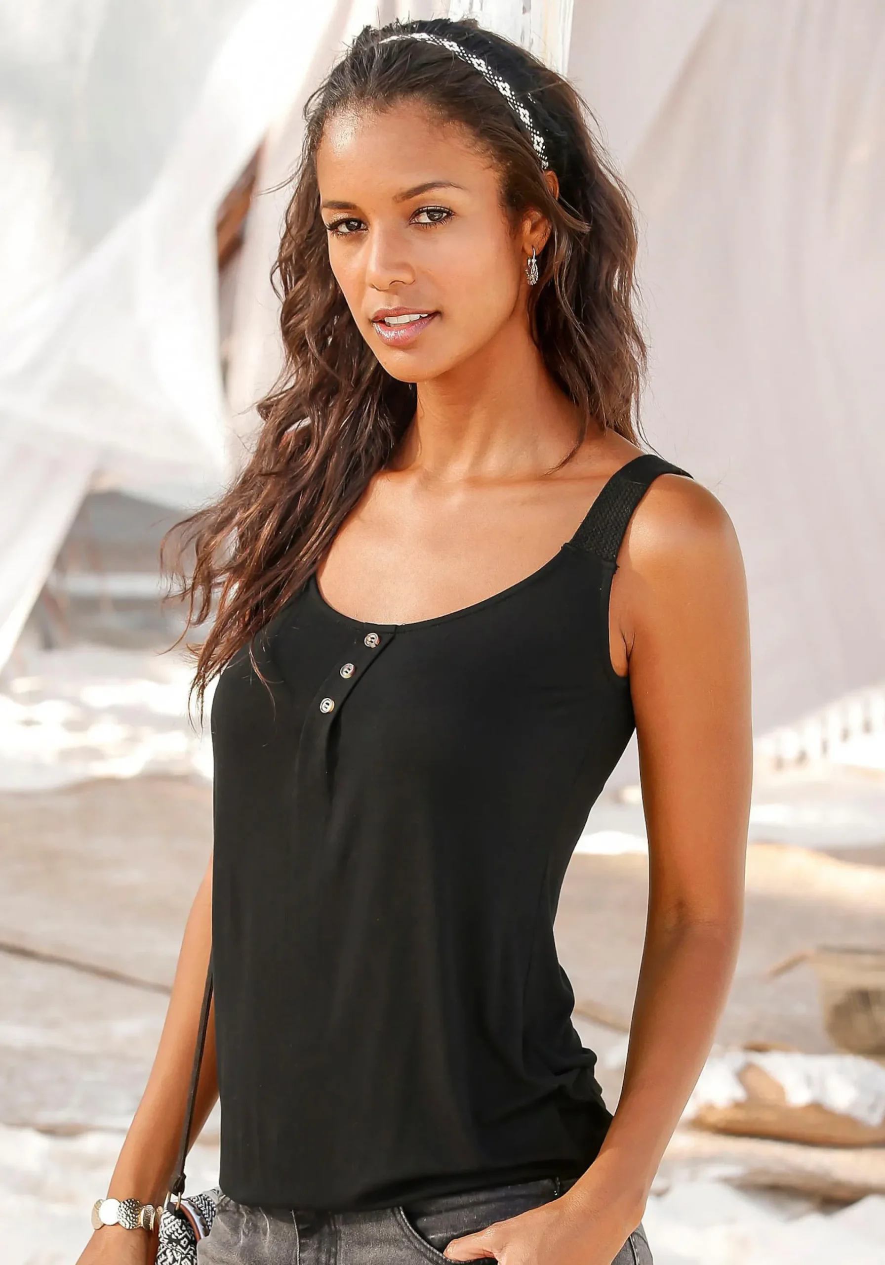 Strandmode|LASCANA Strandtop taupe,schwarz