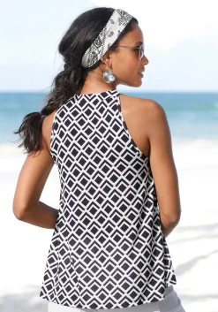 Strandmode|Shirts|LASCANA Strandtop marine-weiß-bedruckt