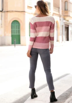 Strandmode|Pullover|LASCANA Streifenpullover hellrosa-bordeaux-lachs
