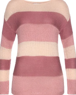 Strandmode|Pullover|LASCANA Streifenpullover hellrosa-bordeaux-lachs