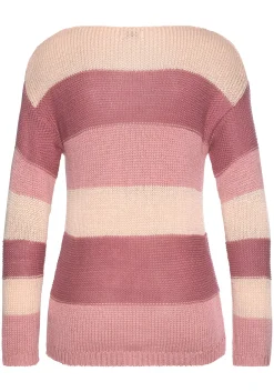 Strandmode|Pullover|LASCANA Streifenpullover hellrosa-bordeaux-lachs
