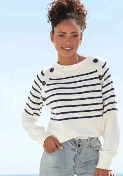 Strandmode|Vivance Streifenpullover weiß-marine
