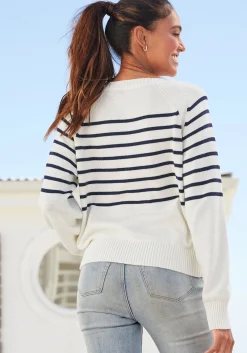 Strandmode|Vivance Streifenpullover weiß-marine