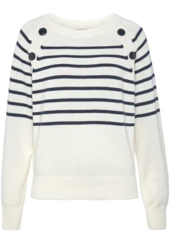 Strandmode|Vivance Streifenpullover weiß-marine