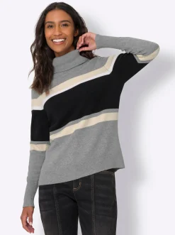 Pullover|heine Streifenpullover grau-schwarz-geringelt