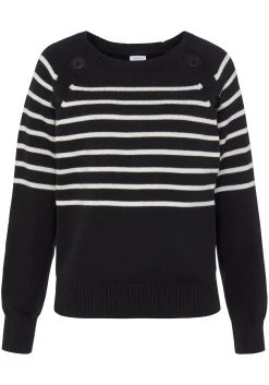 Strandmode|Vivance Streifenpullover schwarz-weiß