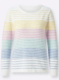 Pullover| Streifenpullover mit Strickmustern mint-rosé-gestreift