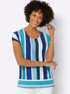 Strandmode| Streifenshirt in mehrfarbigem Mix weiß-royalblau-gestreift