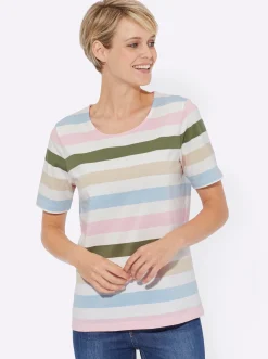 Basics| Streifenshirt in reiner Baumwolle, garngefärbt bunt-geringelt