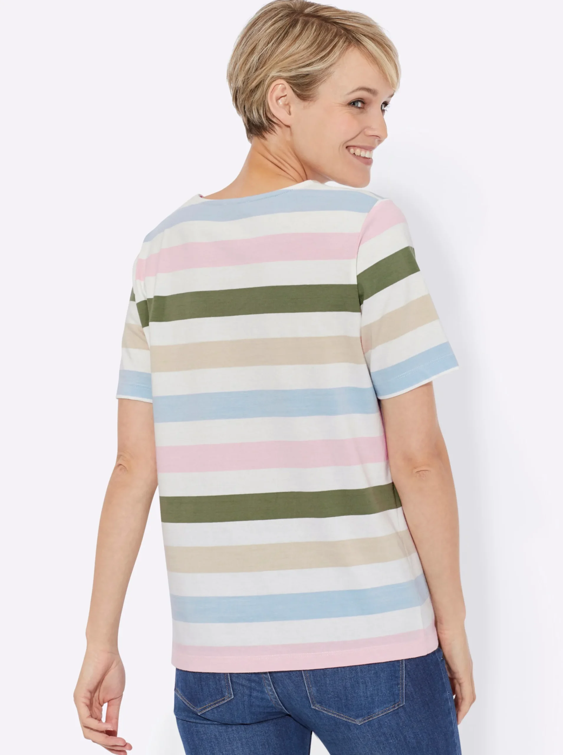 Basics| Streifenshirt in reiner Baumwolle, garngefärbt bunt-geringelt